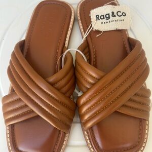 Rag & Co Eura Quilted Leather Flats, which feature crisscross straps Brown Small